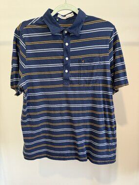 Criquet Golf Polo Men's Large Blue Stripe Pima Cotton Classic Fit